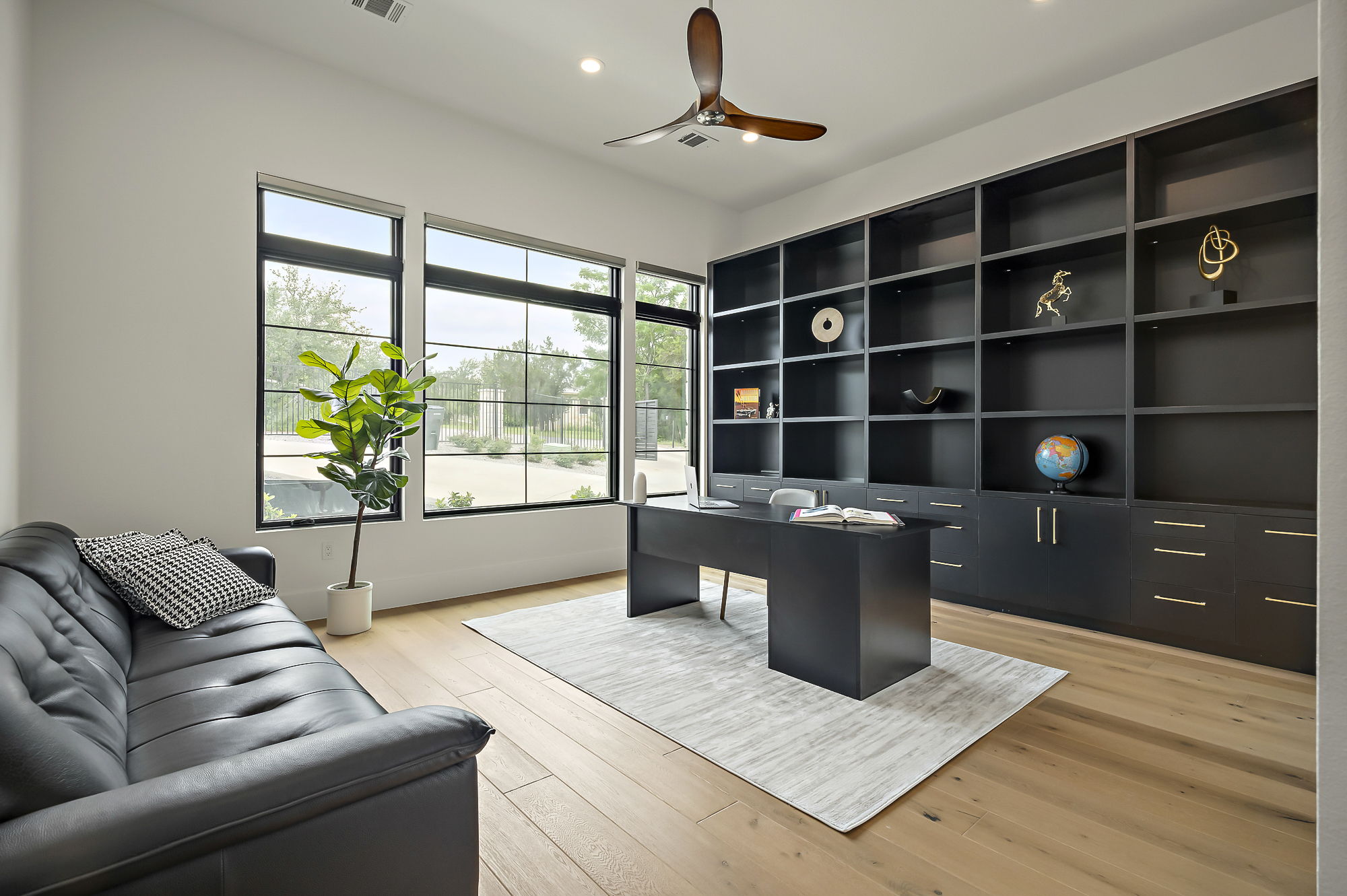 10211 Thistle Ridge Austin, TX 78733 - Photo 22 of 39 Office featuring ceiling fan, light wood-type flooring, and recessed lighting