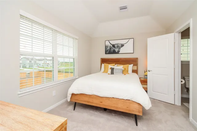 a bedroom with a bed and window