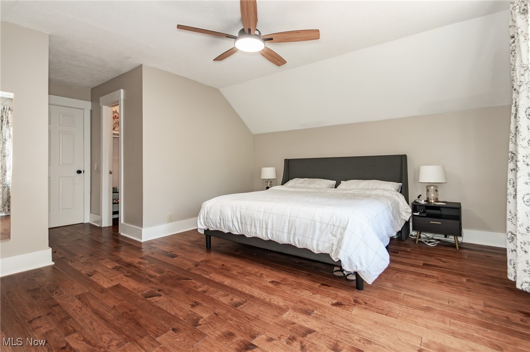 7806 Fairidge Road Willoughby, OH 44094 - Photo 26 of 41 Bedroom featuring wood finished floors, vaulted ceiling, and a ceiling fan