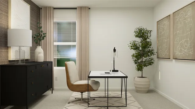 a view of a workspace with furniture