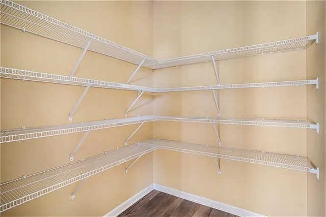 a view of a room with racks on the wall