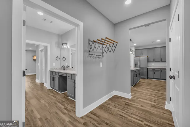 a view of a swimming pool with an outdoor space