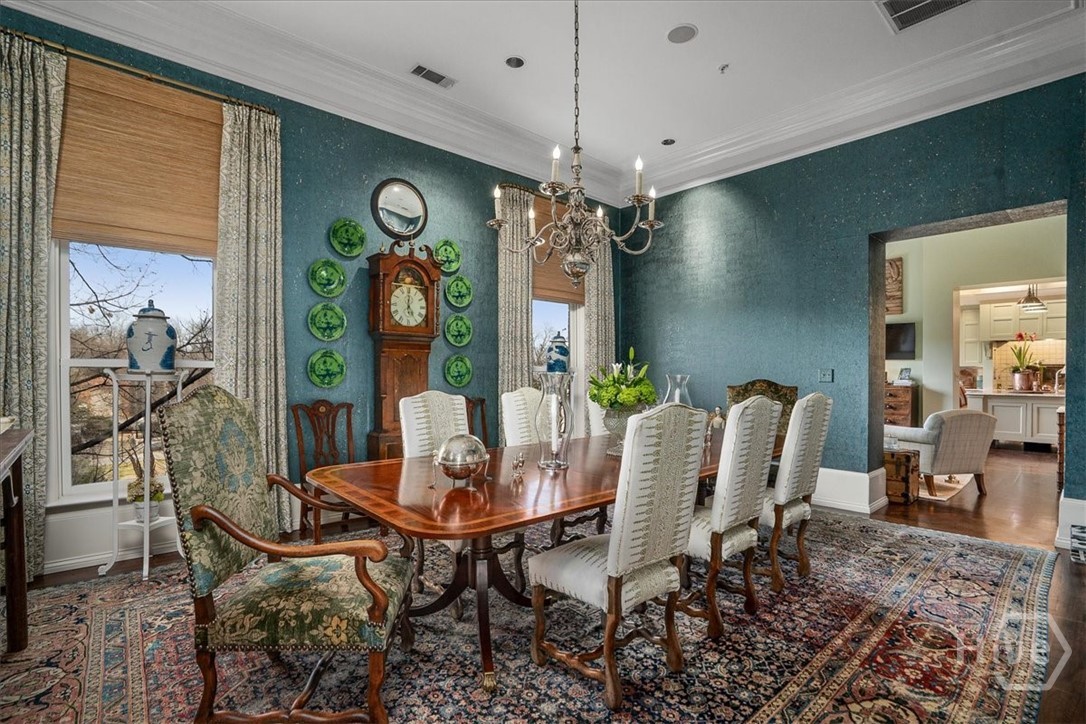 262 West Washington Street Madison, GA 30650 - Photo 5 of 69 Stunning oversized Dining Room with Custom window treatments and Designer wall paper
