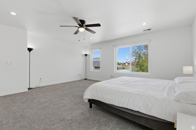 1652 West 800 South Lehi, UT 84043 - Photo 12 of 27 Carpeted bedroom featuring a ceiling fan and recessed lighting