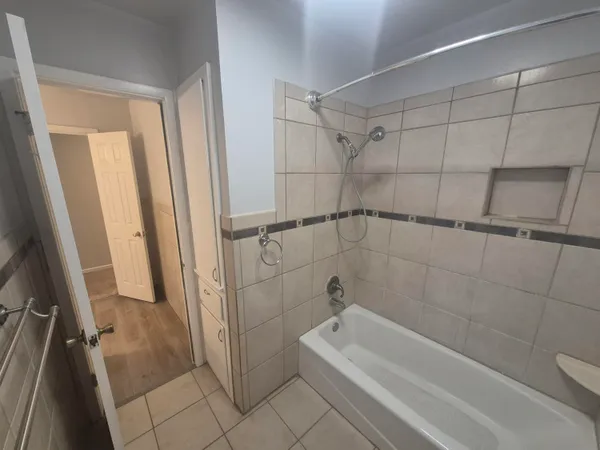 a bathroom with a bathtub