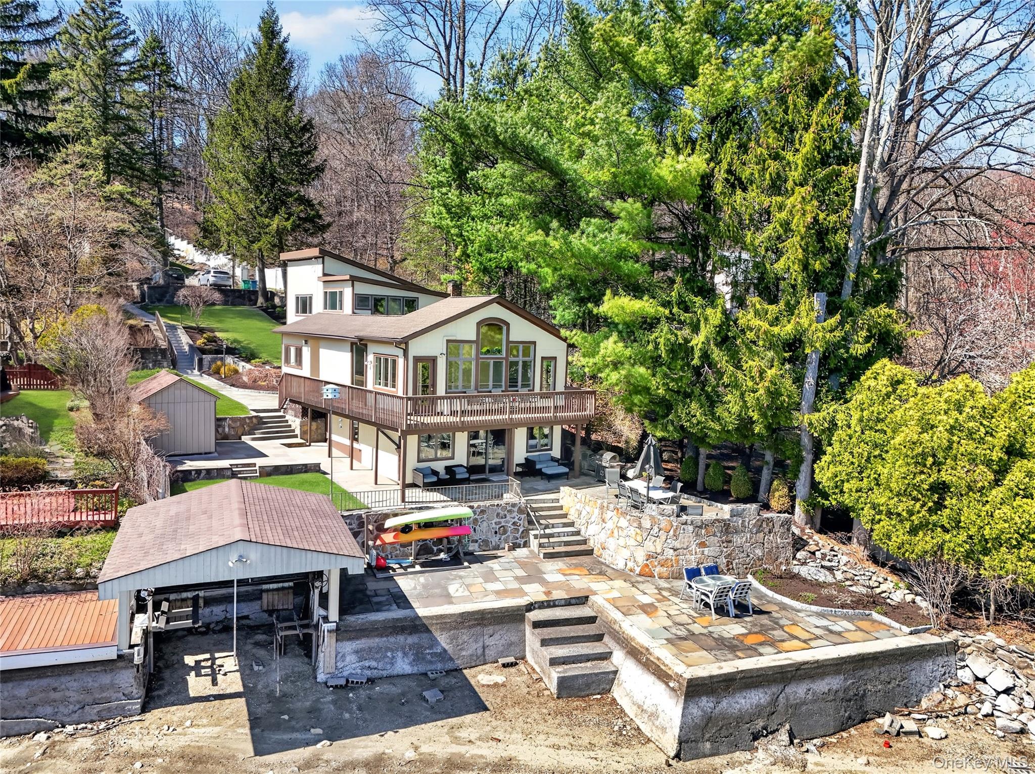 3 Lakeside Road Mahopac, NY 10541 - Photo 15 of 49 Aerial view of the back of the property, the patio and shared boathouse.