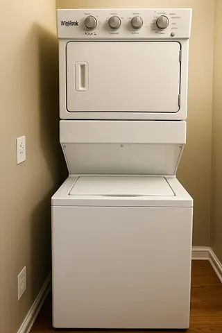 a close up view of washer and dryer with washer