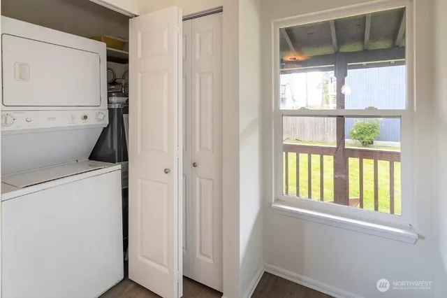 a utility room with dryer and washer