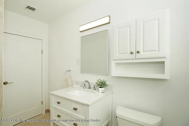 a bathroom with a sink toilet and vanity