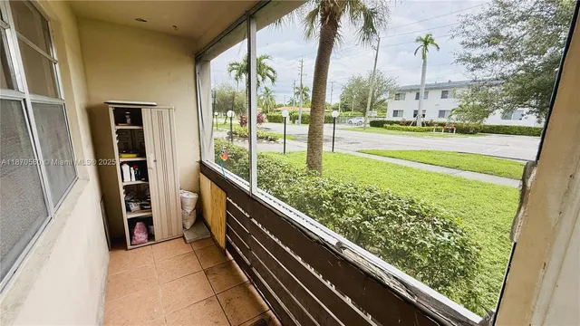 a view of a park with palm trees