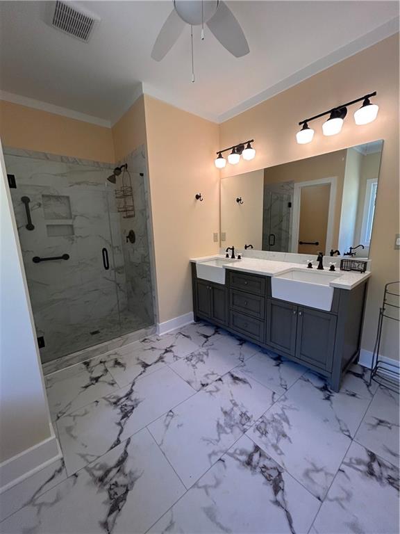1596 Kirk-Langford Road Danielsville, GA 30633 - Photo 13 of 37 a spacious bathroom with a sink mirror and shower