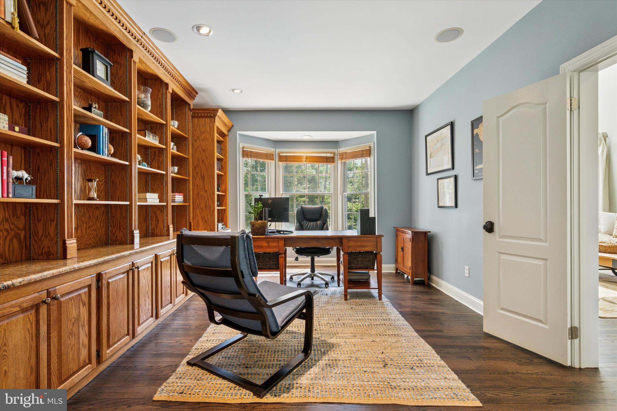 Home office with custom built ins