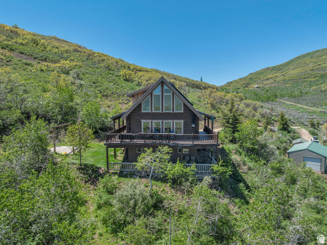 2348 North Miles Holw Road, Unit 26 Kamas, UT 84036 - Photo 2 of 31 Back of property featuring log exterior, a wooded view, and a mountain view