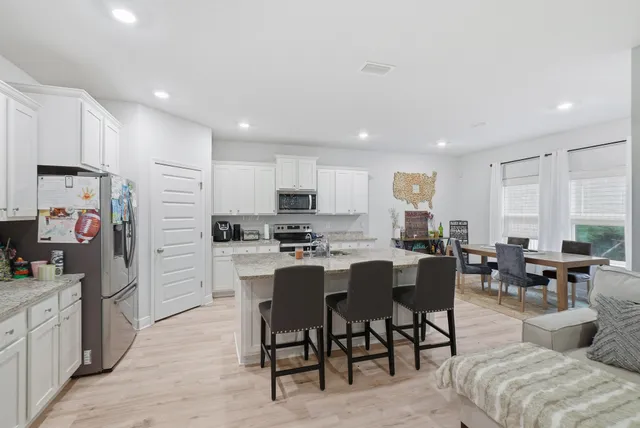 a view of a dining area with furniture