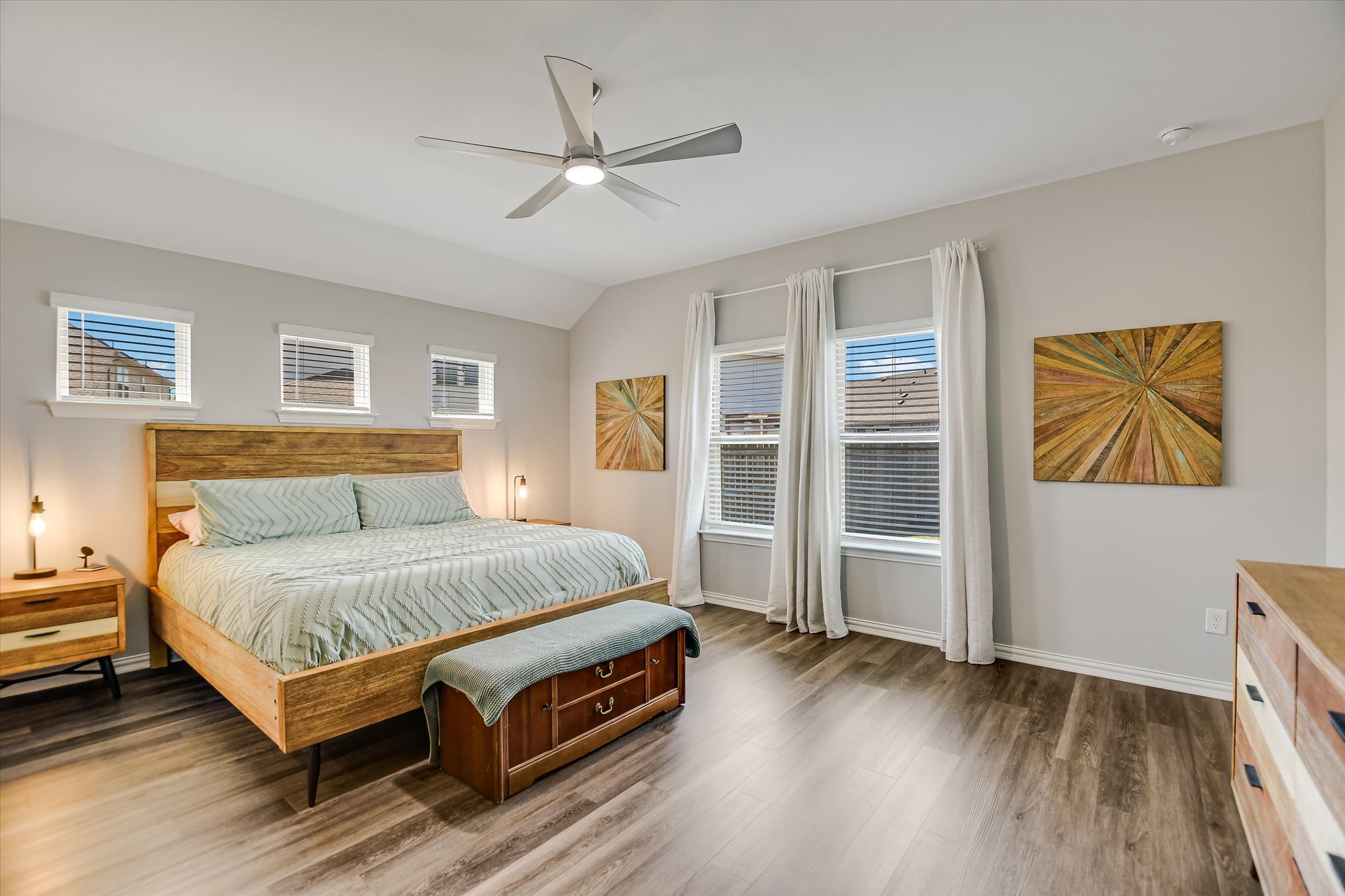 1101 Terrace View Drive Georgetown, TX 78628 - Photo 10 of 20 Bedroom with wood finished floors, a ceiling fan, and vaulted ceiling