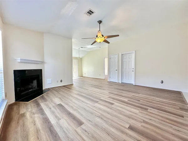 a view of a livingroom with a fireplace