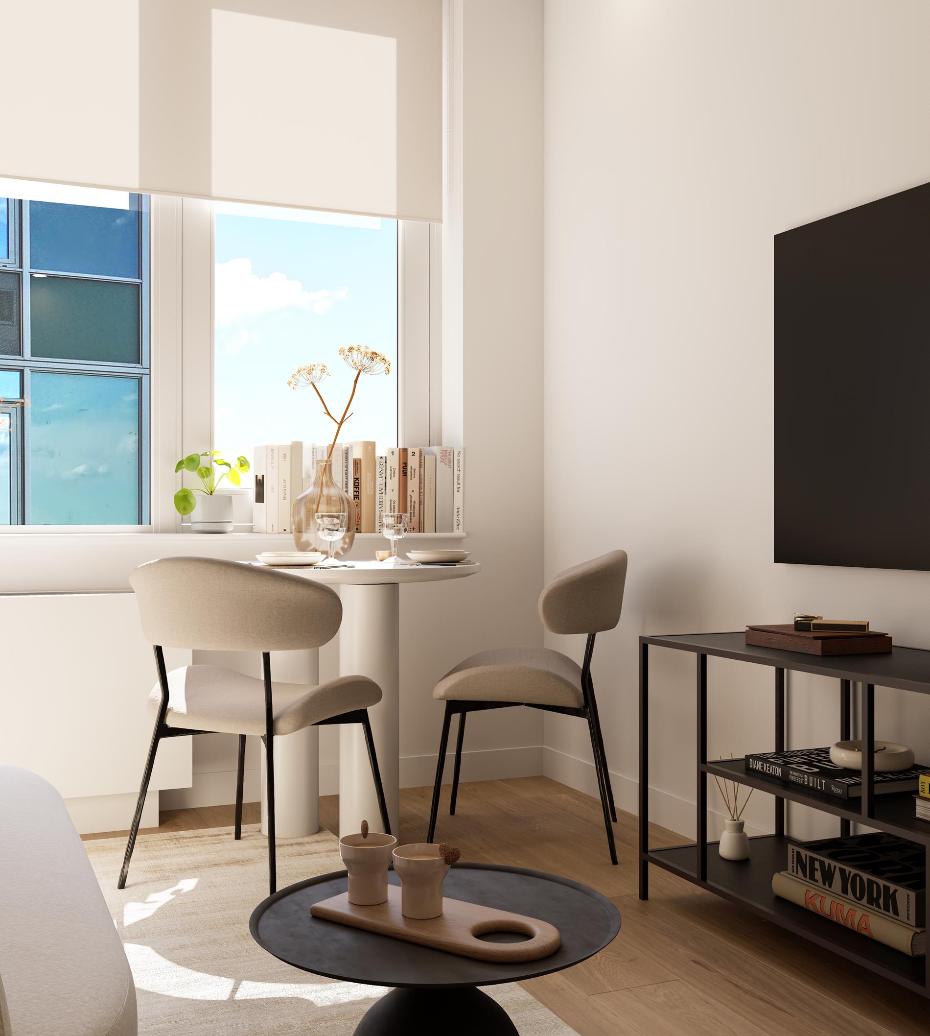 1440 Amsterdam Avenue, Unit 2218 Manhattan, NY 10027 - Photo 2 of 20 a living room with furniture and a flat screen tv