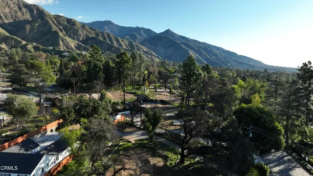 a view of a house with a lush green forest