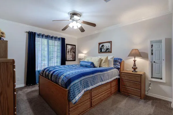 a bedroom with bed and window