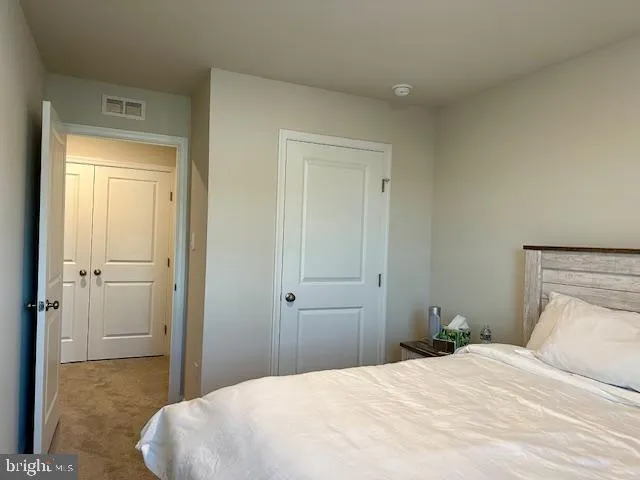 a bedroom with a bed and closet