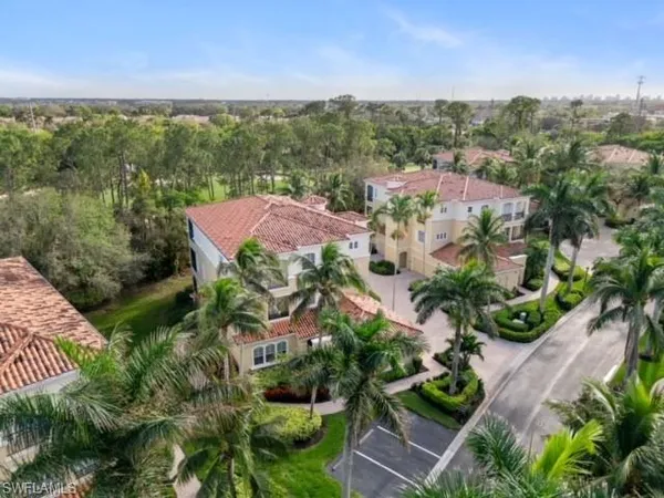 an aerial view of green landscape with trees houses and mountain view