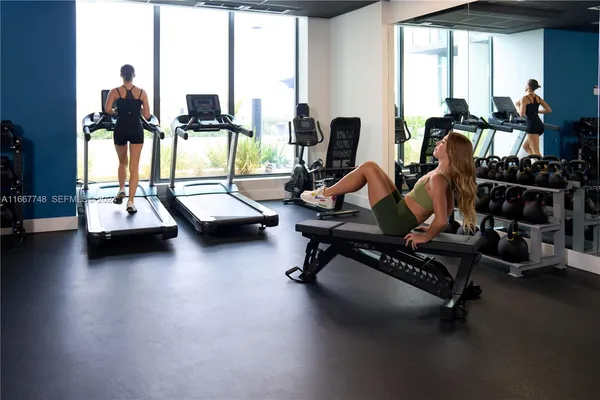 a room with gym equipment