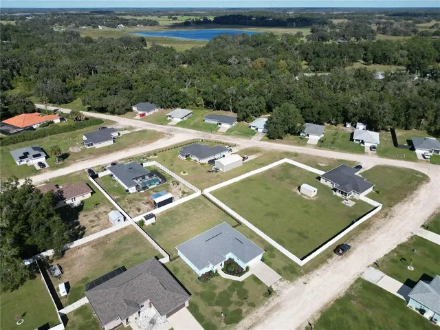 an aerial view of a pool