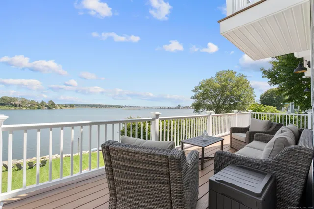 a balcony with furniture