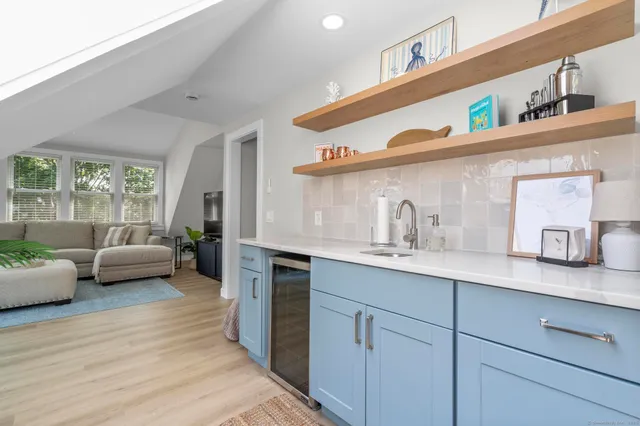 a view of a balcony from a door