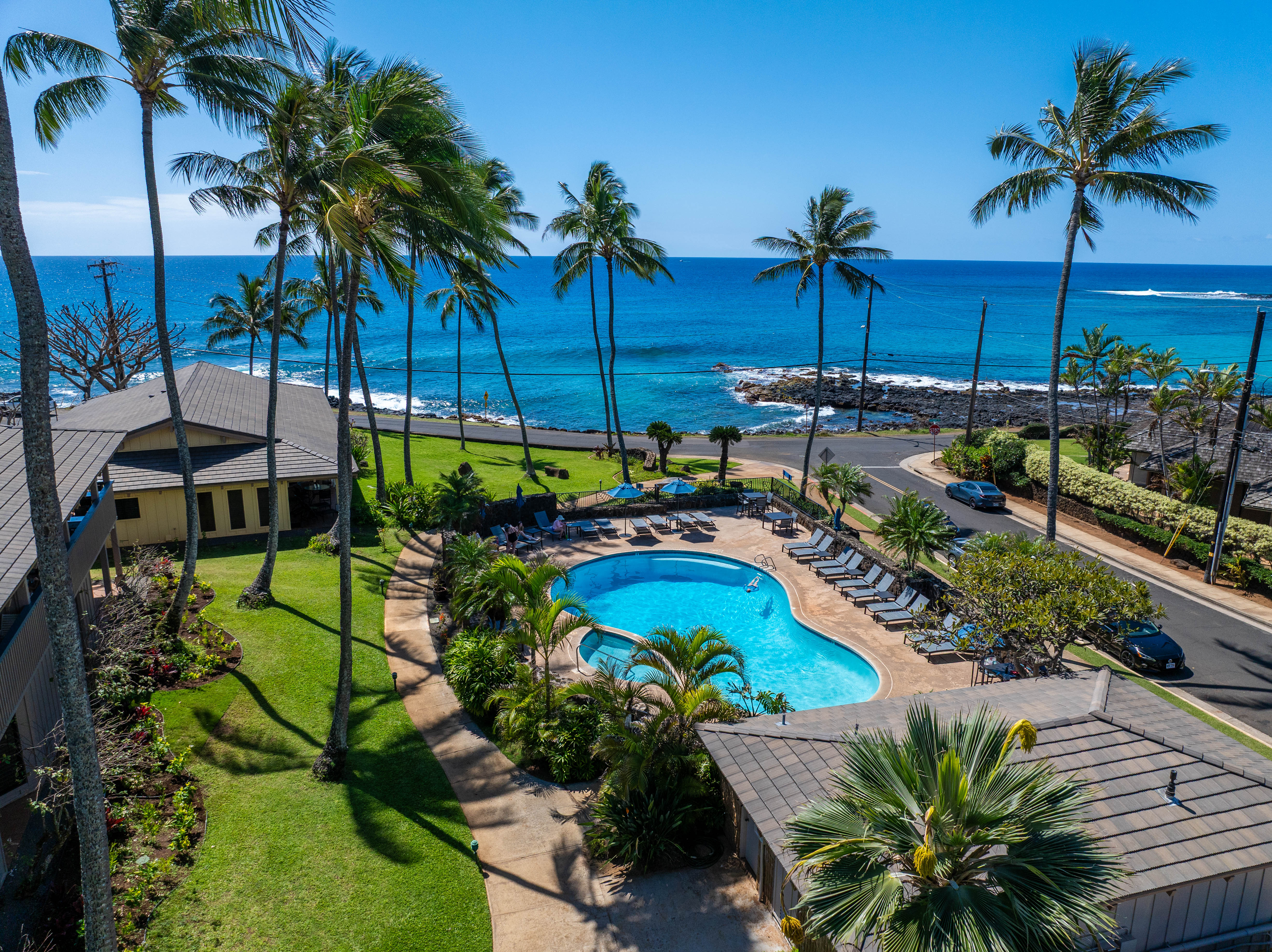 1870 Hoone Road, Unit 522 Koloa, HI 96756 - Photo 2 of 19 a view of a backyard with plants and swimming pool