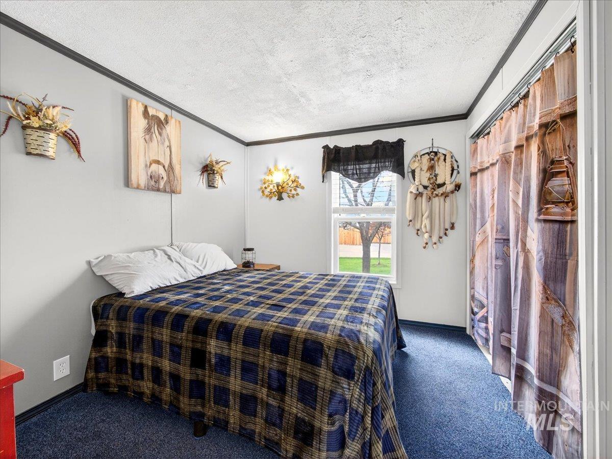 9228 Washoe Road Payette, ID 83661 - Photo 25 of 49 Carpeted bedroom featuring a textured ceiling and ornamental molding