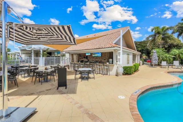 an aerial view of a swimming pool