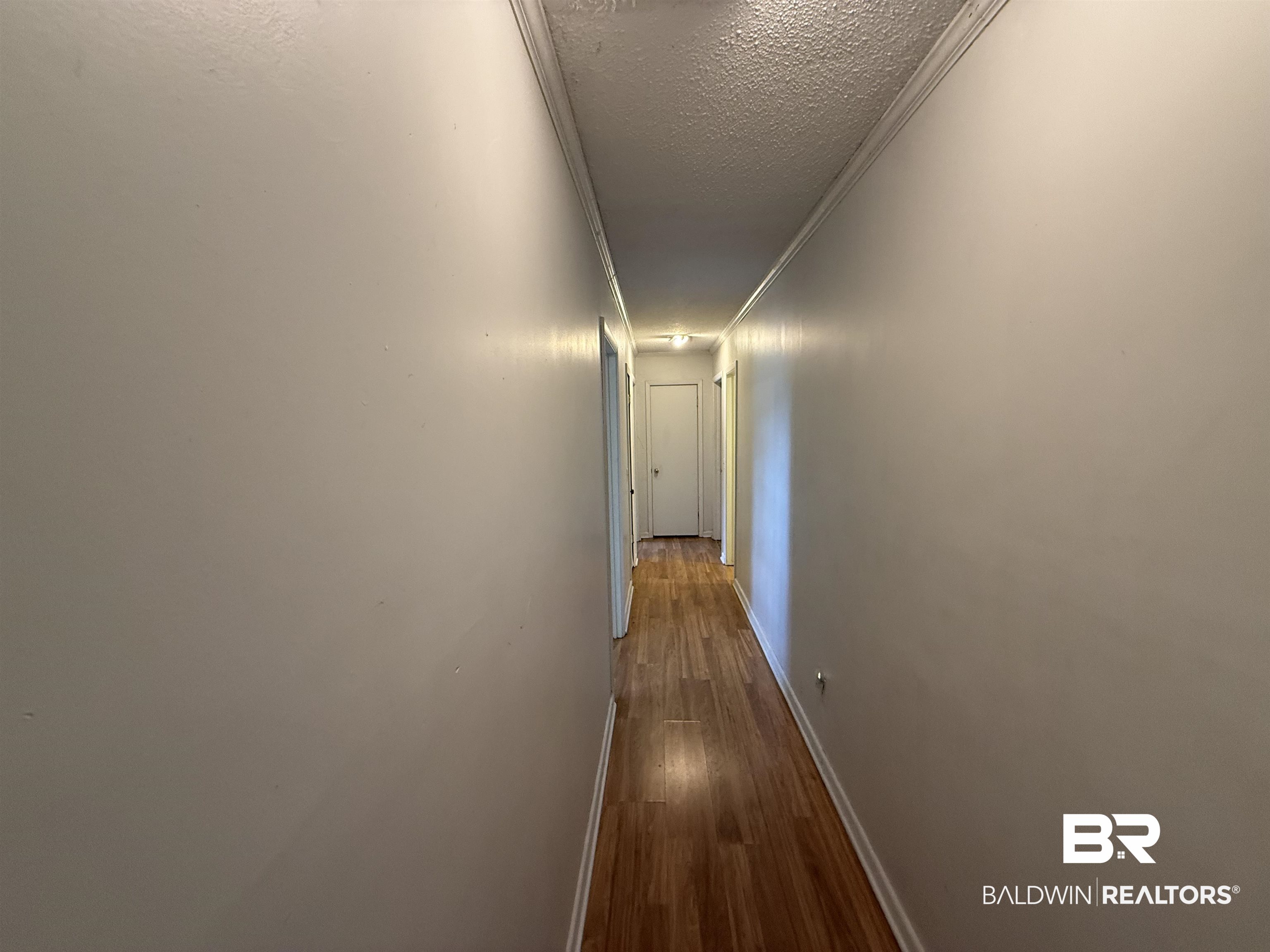 2807 Pea Ridge Road Brewton, AL 36426 - Photo 7 of 12 Hallway featuring light-toned walls, wood-finish flooring, and white baseboards