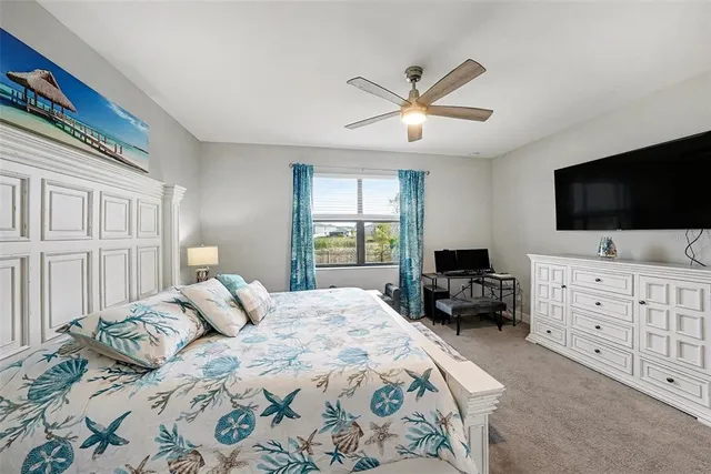 a bedroom with a bed and flat screen tv