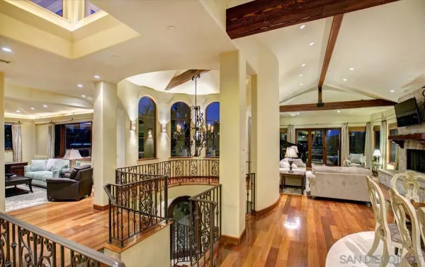 a view of a living room and dining room