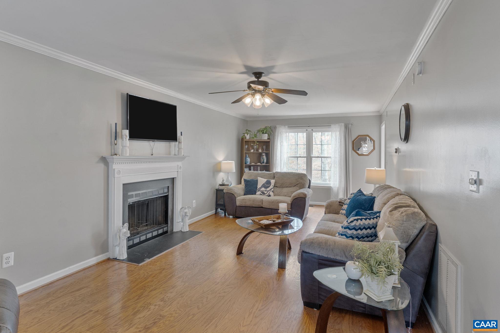 89 Riverside Drive Palmyra, VA 22963 - Photo 6 of 38 a living room with furniture a fireplace and a flat screen tv