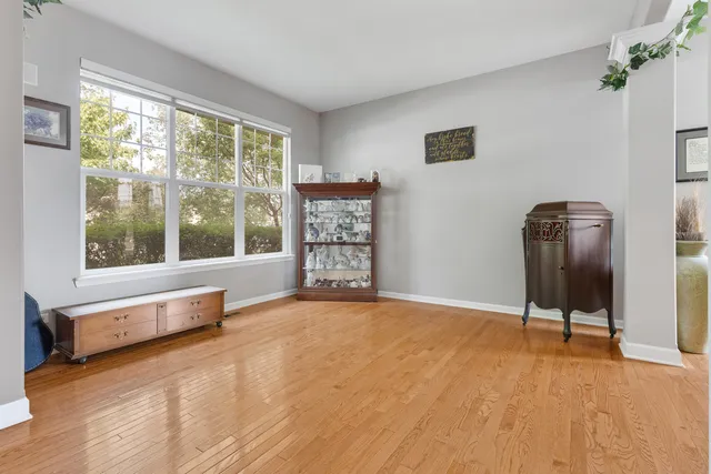 a view of a livingroom with a large window