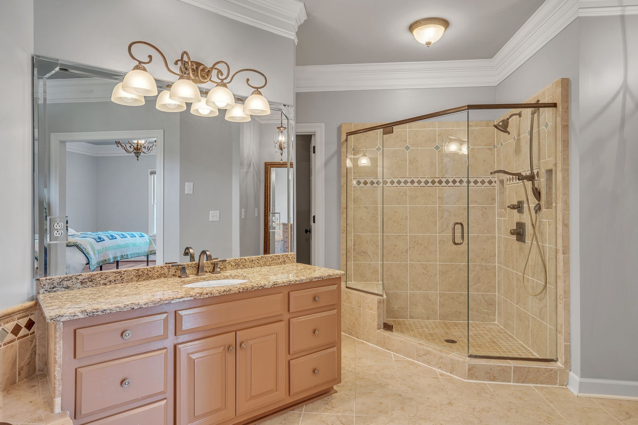 1651 Lawrence Lane Springfield, TN 37172 - Photo 28 of 56 a bathroom with a shower sink vanity granite and mirror