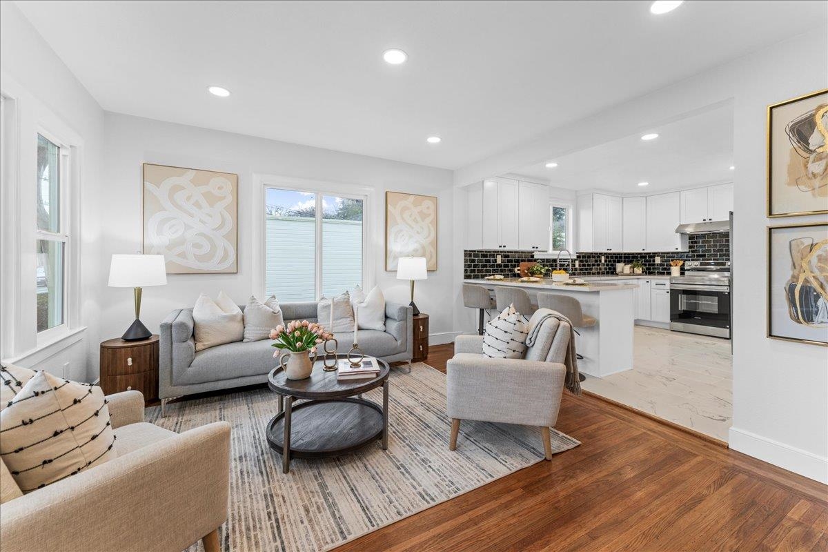 2717 Mabel Street Berkeley, CA 94702 - Photo 23 of 59 Living area featuring light wood-style flooring and recessed lighting