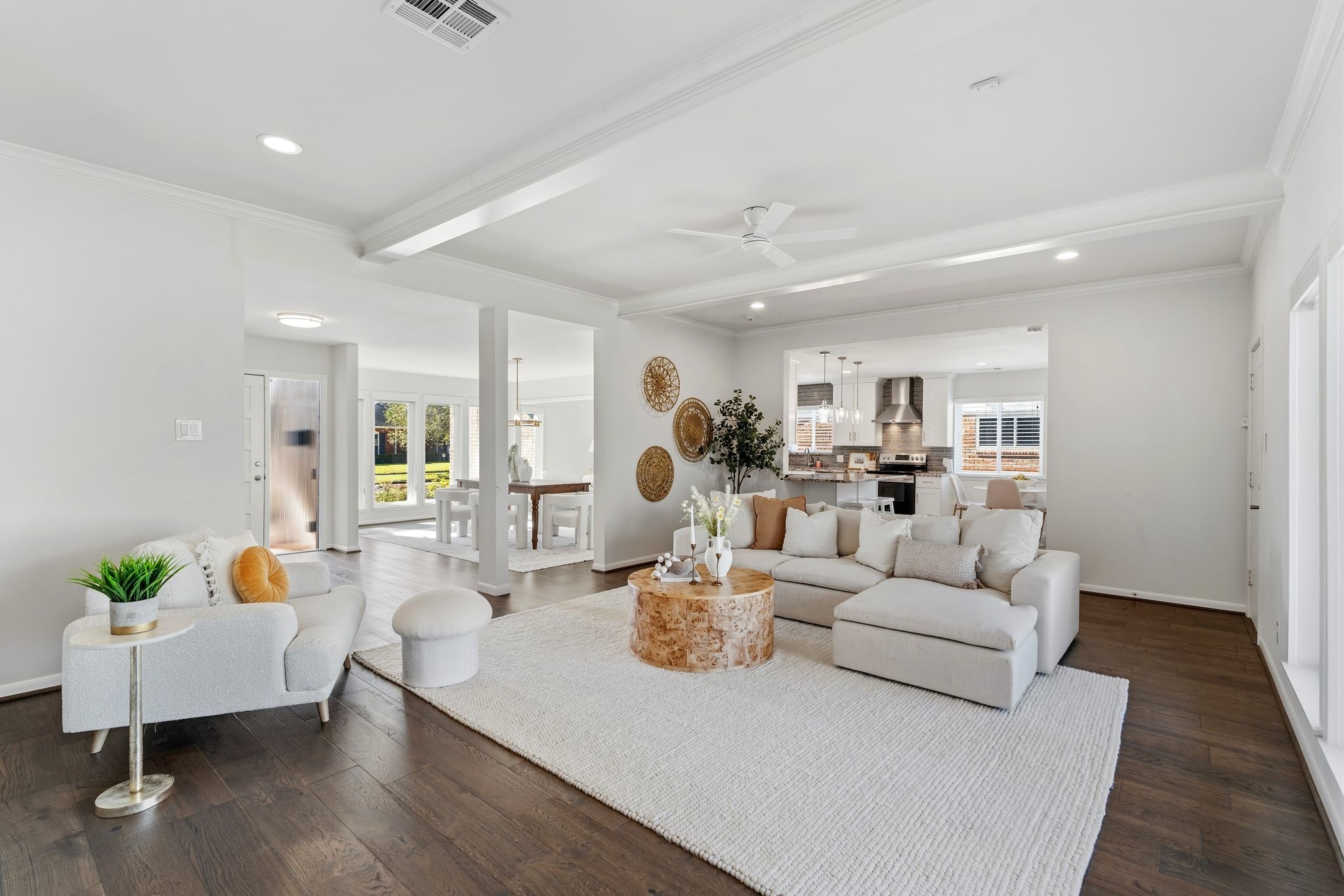 5706 Ariel Street Houston, TX 77096 - Photo 3 of 31 Open living area showcasing the living room, dining space, additional flex living area, and open kitchen with breakfast nook.