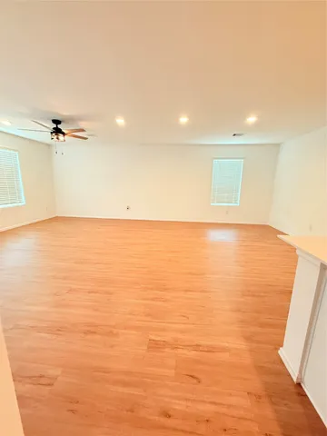 a view of an ocean & kitchen