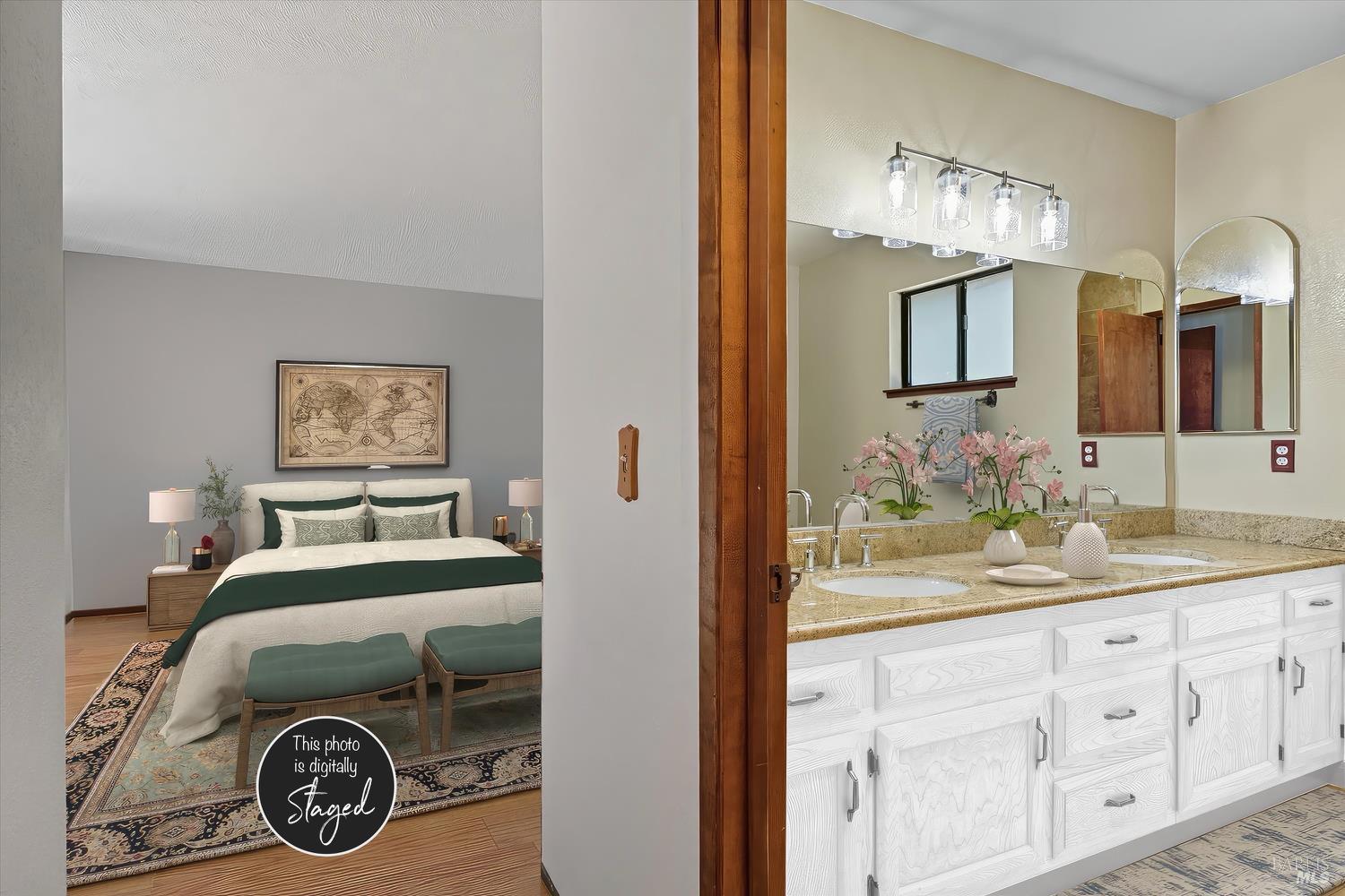 2487 Olivet Road Santa Rosa, CA 95401 - Photo 29 of 45 a bedroom with a bed and a mirror