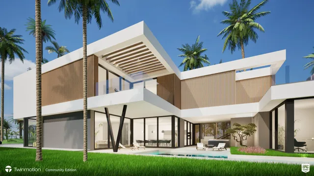 a front view of a house with a garden and patio