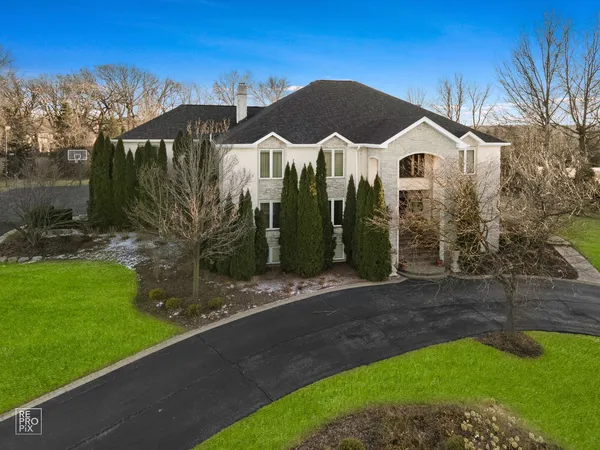 a view of a street with potted plants