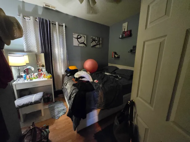 a room with a workspace