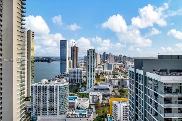 a city view with tall buildings