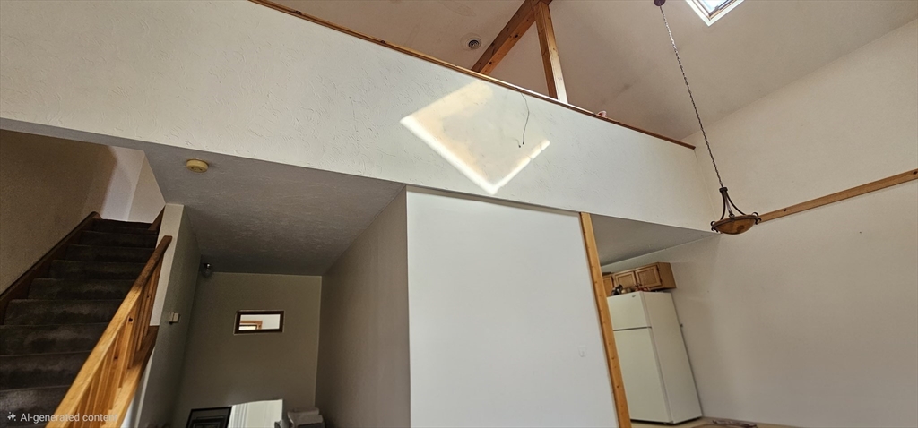 a bathroom with a shower and a mirror