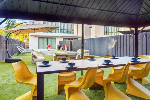 a patio with patio a garden and patio