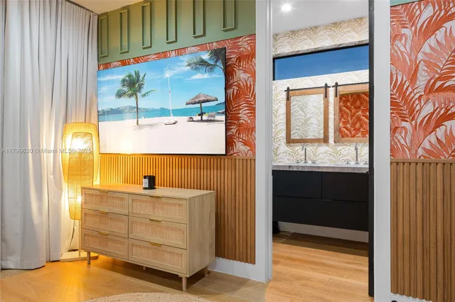 a view of back yard with swimming pool and furniture