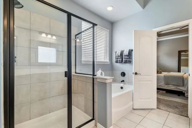 a bathroom with a bathtub and a shower